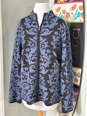 Neve Design 100% Wool Zip-Front Sweater Jacket Baroque Whimsigoth Dark Academia